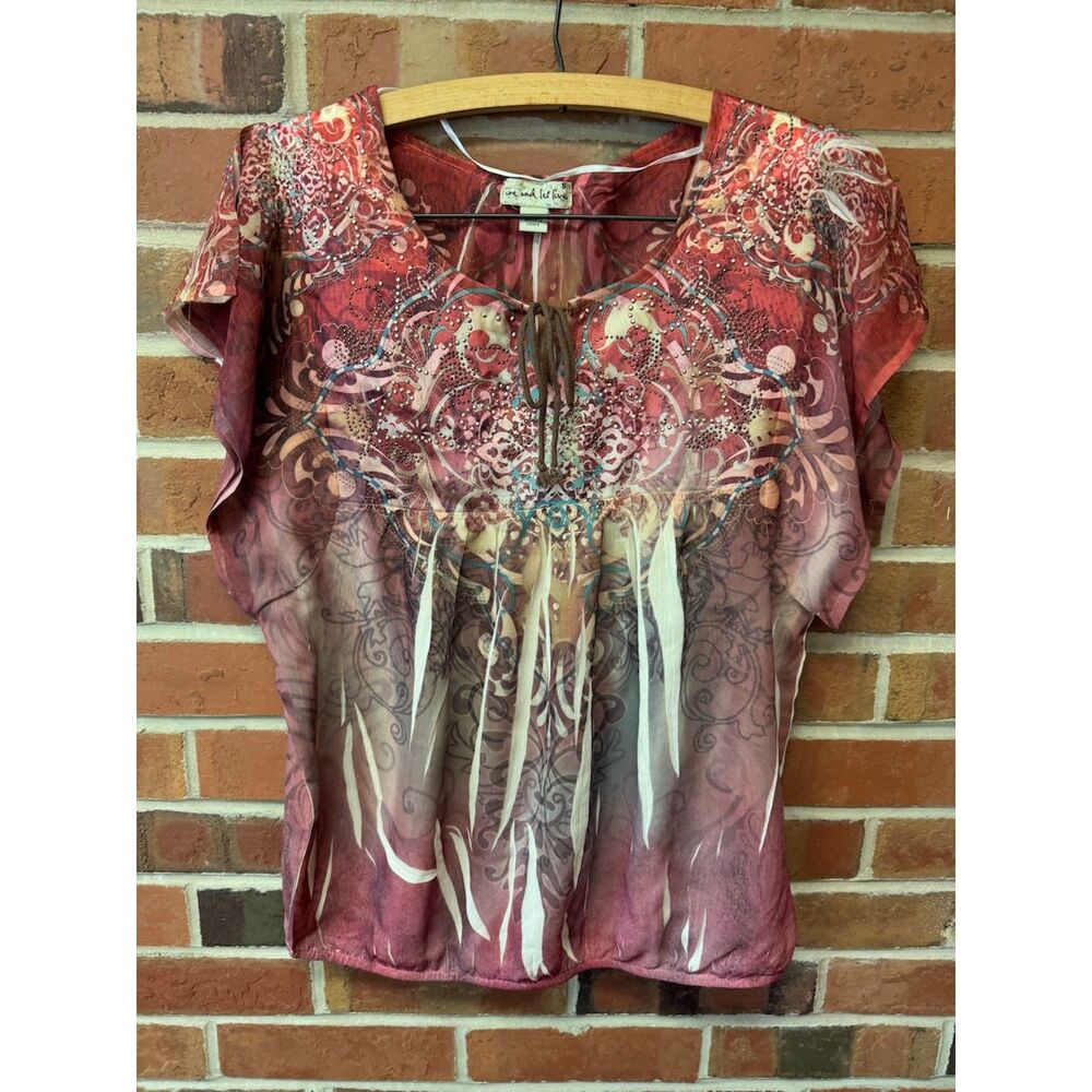 Y2K Live & Let Live Pink Rhinestone Graphic Blouse